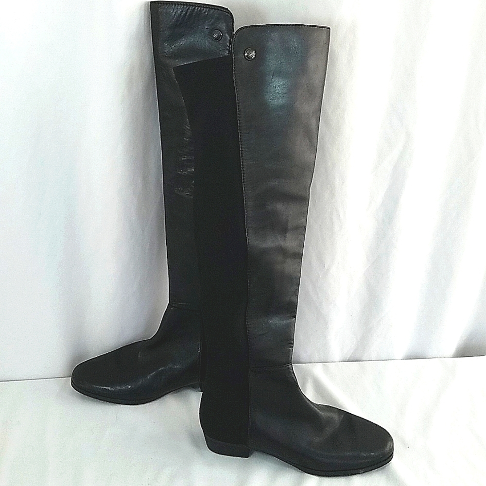 Vince Camuto Karita Over The Knee Boot Leather and Fabric Black Size 5M